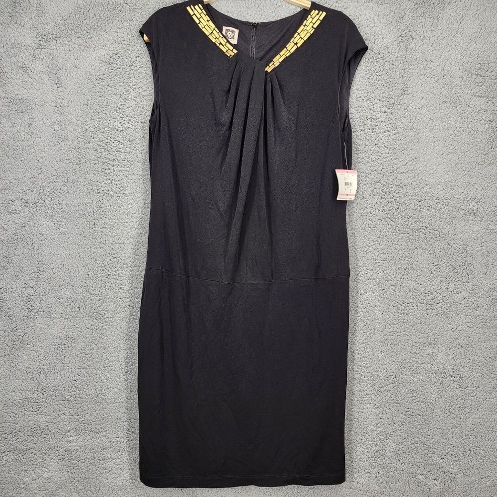 Anne Klein Women's Size 10 Black V-Neck Sleeveless Knee‎ Length Stretch Dress